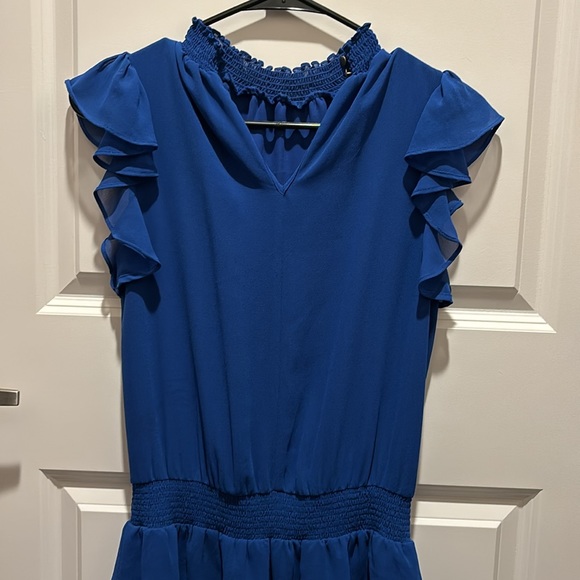 1 State Dress XS Blue Ruffle sleeves skirt collar - Picture 8 of 15